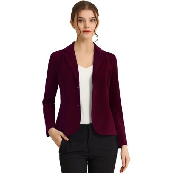 Women's Blazer Stretch Jacket Suit Plum - Picture 2 of 5